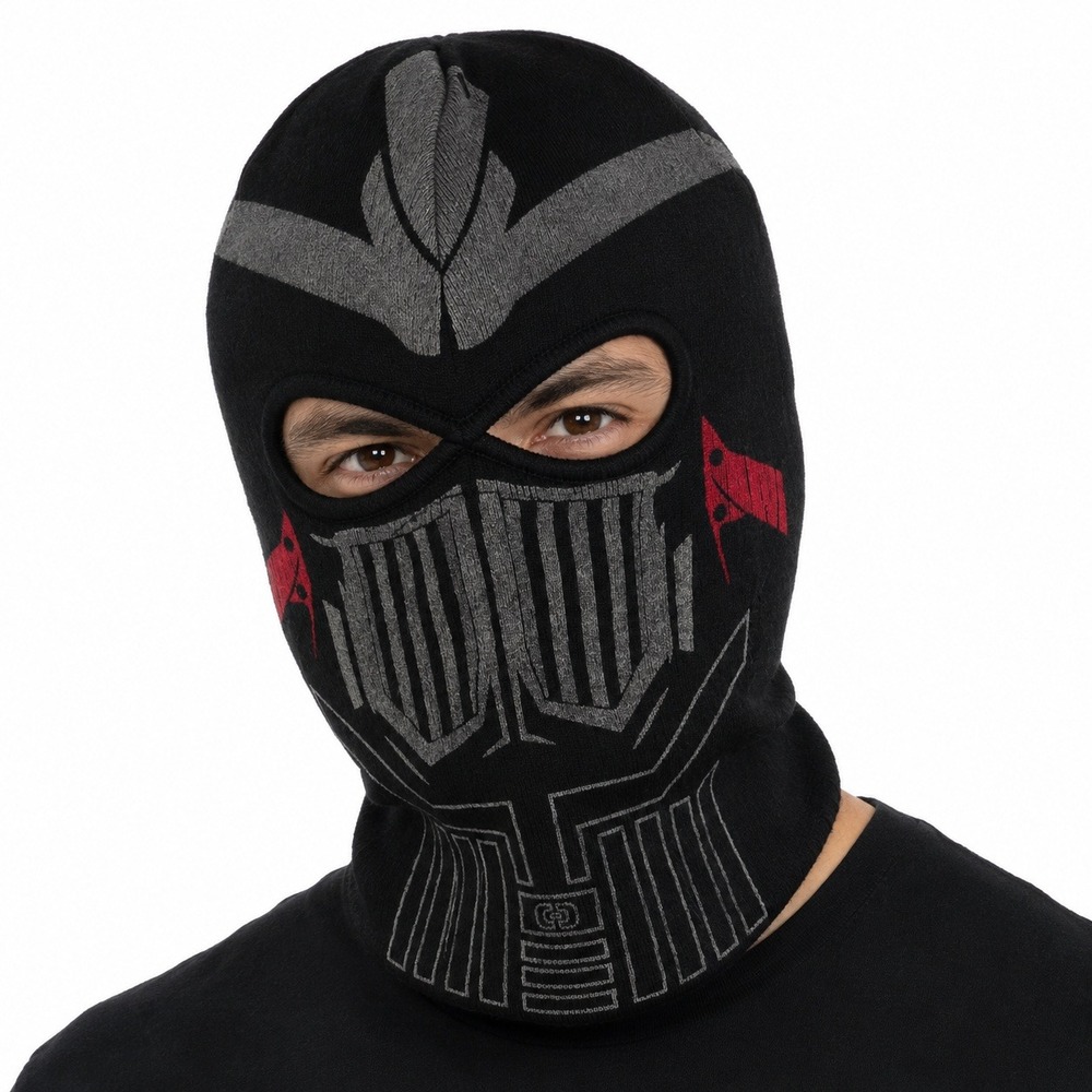 OTB Jeanswear Balaclava Ski Mask Black Grey Red Graphic Knit Full Face Mask